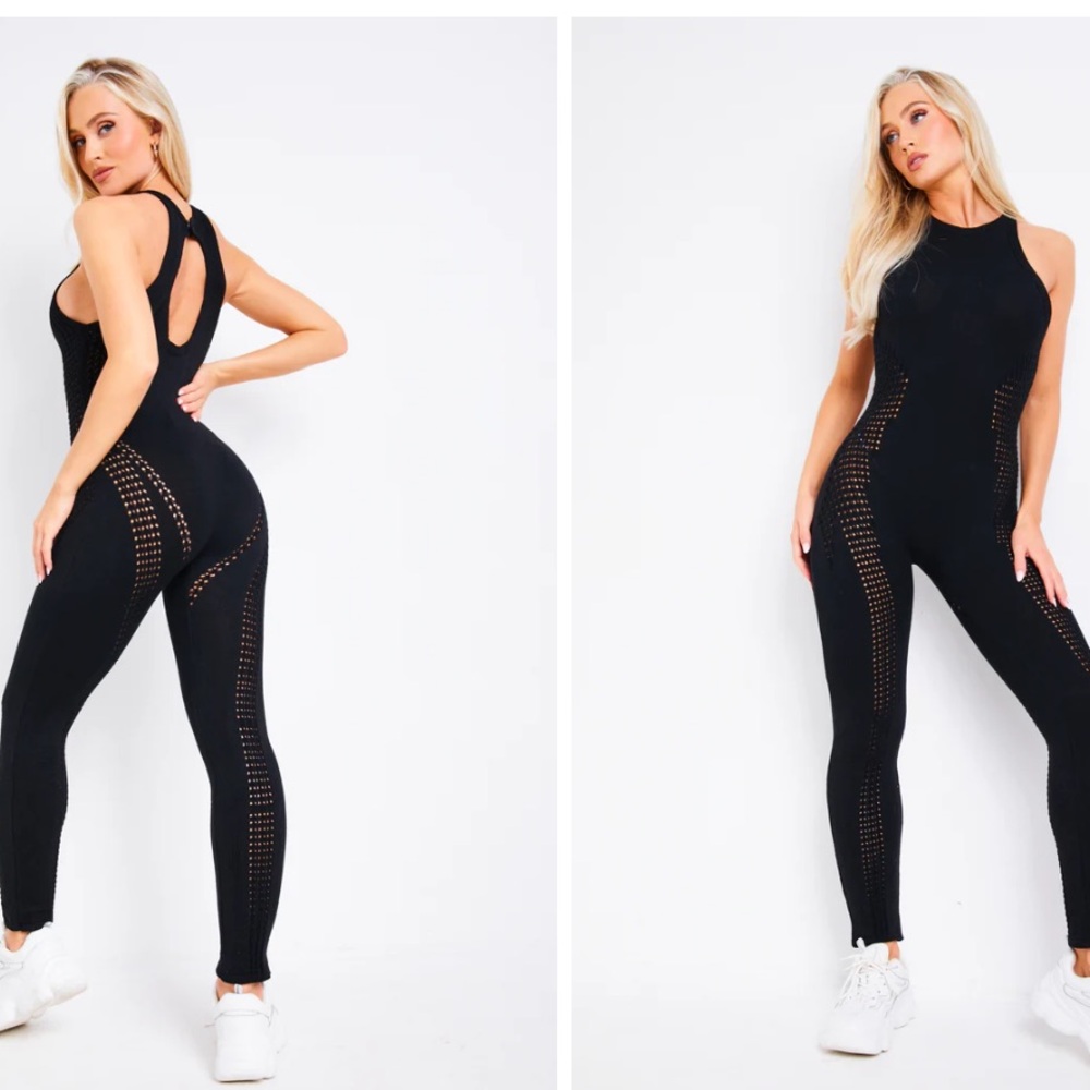 Missy Empire Zahra Black Contour Effect Knit Jumpsuit UK 8